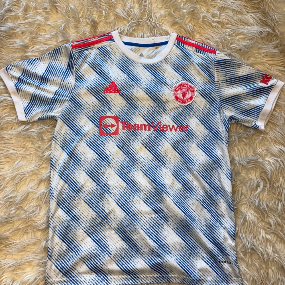 adidas Manchester United Away Jersey - White, Blue & Pink